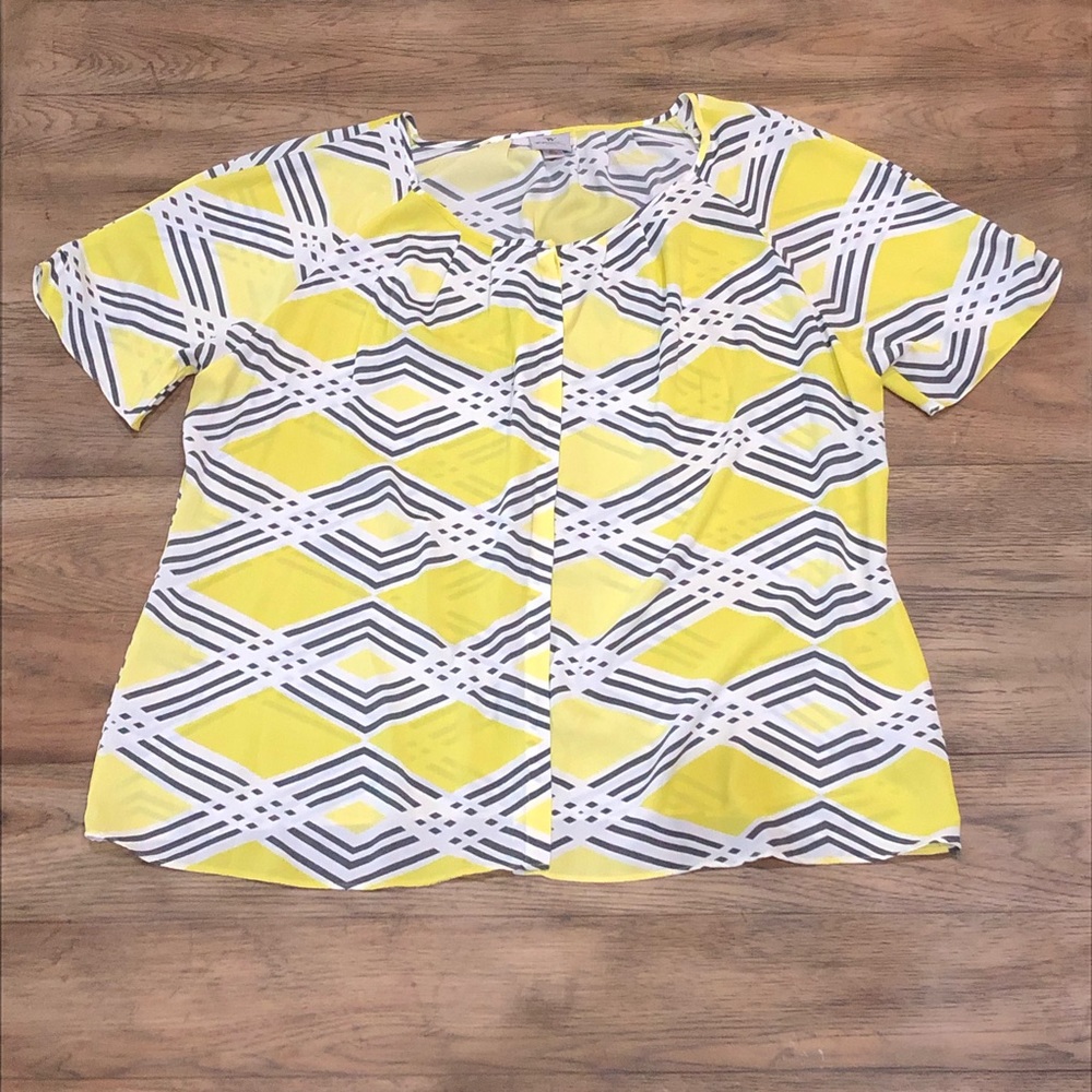 Yellow, White and Gray Button Up Blouse